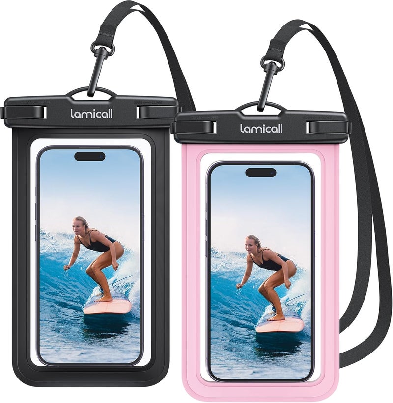 Lamicall 2Packs Waterproof Beach Bags, Vacation Essentials for Wemen Men, Cruise Essentials 2025, Travel Beach Sandproof Ship Accessories, Cute Pink Accessories, Pink&Black - Image 1